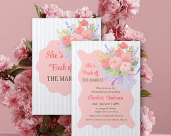 Fresh Off The Market Bridal Shower Invitation, Editable Canva Template (Digital Download)