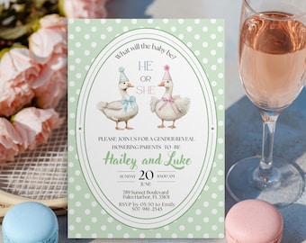 Silly Goose Gender Reveal Invitation, Editable Canva Template (Instant Download)