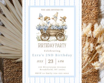 Silly Gooses Birthday Party Invitation, Editable Canva Template (Digital Download)