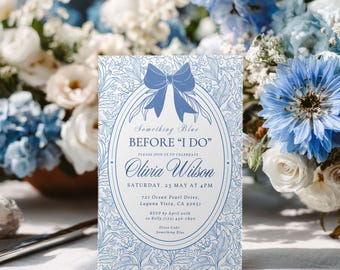Something Blue Bridal Shower Invitation, Dusty Blue Floral Template (Digital Download)