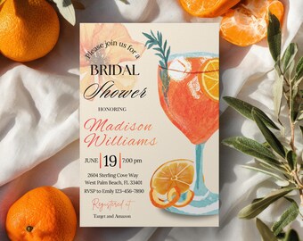 Citrus Orange Party Invitation Template, Bridal Shower, Birthday & Bachelorette Editable Canva Invite, Instant Download