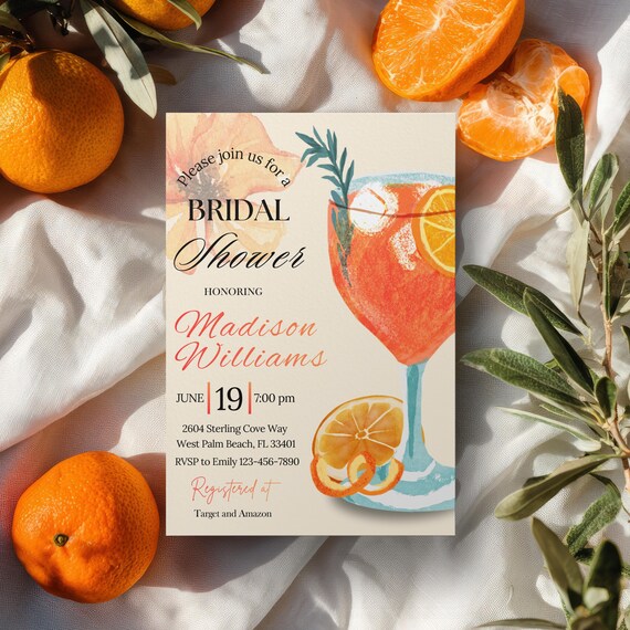 Citrus Orange Party Invitation Template, Bridal Shower, Birthday & Bachelorette Editable Canva Invite, Instant Download