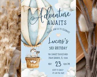 Adventure Awaits Birthday Invitation, Editable Canva Template (Digital Download)