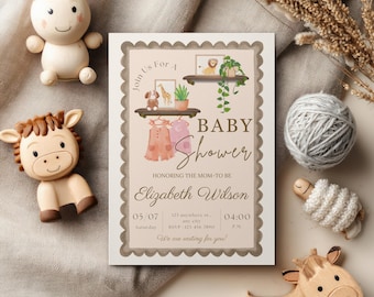Neutral Boho Baby Shower Invitation, Editable Canva Template (5x7 Printable Invite, Instant Download