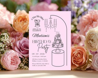 Pink Birthday Invitation, Coquette Bow Birthday Cake Invite, Editable Canva Template, Instant Download