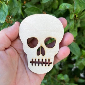 Tête de squelette, Halloween tête de mort en bois, découpes de tête de mort, découpe de crâne du jour des morts pour projets scolaires d'enfants, tête de mort Dia de los Muertos