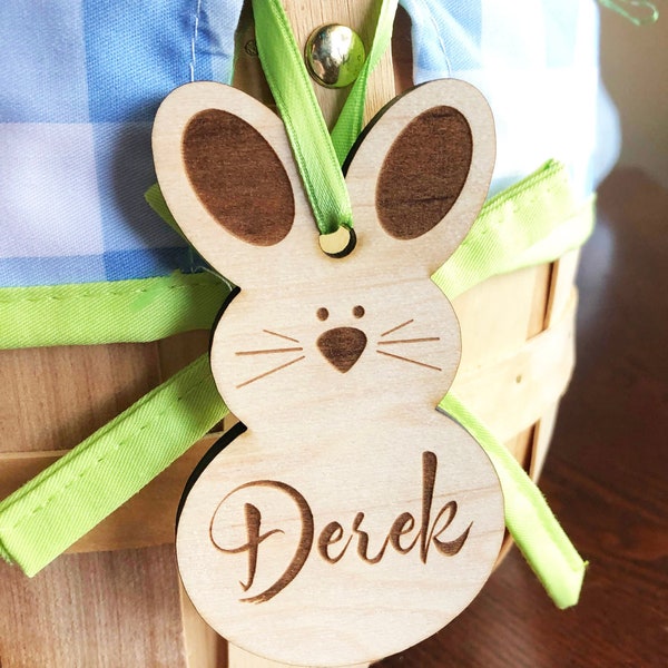 Personalized Easter Basket Bunny or Egg Name Tag - Child basket hanger tag, Kid tag, Diaper bag tag, luggage tag, backpack tag, gym bag tag