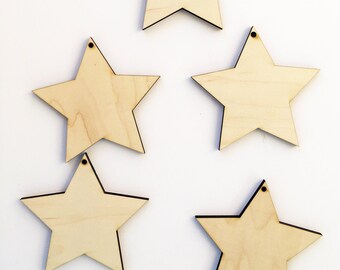 Unfinished Wood Stars with Hole Set of 10,Star Ornaments, Holiday Shape Cutouts, Ready to Paint, Wood Star Blanks, Wood Shapes,School Crafts