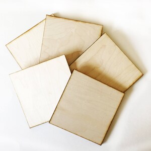 Unfinished Wood Squares 5 inch Set of 5, wood square, Holiday Craft supplies, laser cut wood, wood shape image 3
