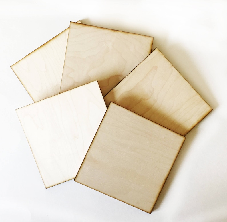 Unfinished Wood Squares 5 inch Set of 5, wood square, Holiday Craft supplies, laser cut wood, wood shape image 3