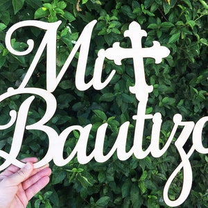Mi Bautizo with Cross Wooden Wall Sign, event wall decor, backdrop  decoration, celebration, baptism, religious ceremony