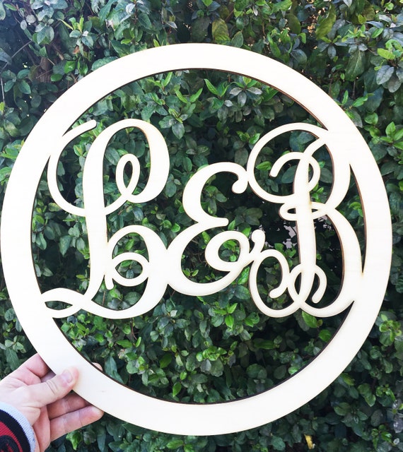 Monogram 16 5 In Initials Wood Circle Door Sign Front Door Etsy