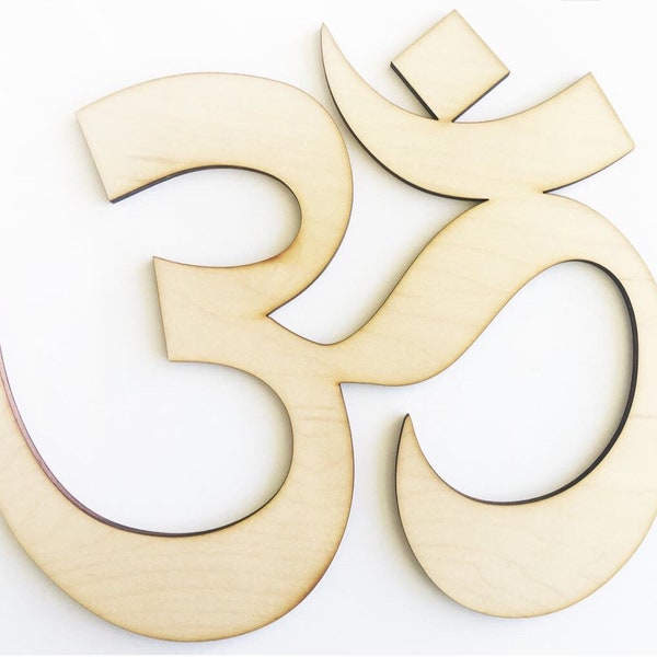 Unfinished Wood Om Symbol Sign - Ohm or Aum Decoration, Door or Wall Artwork Decor, Yoga or Buddha Meditation