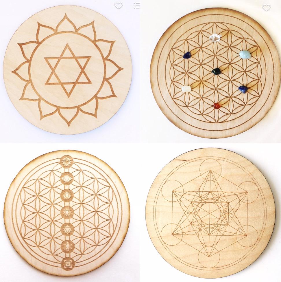 Wood Crystal Grd Altar Chakra Crystal Healng Sacred Geometry Metatron...