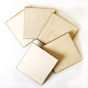 Unfinished Wood Squares 5 inch Set of 5, wood square, Holiday Craft supplies, laser cut wood, wood shape image 2