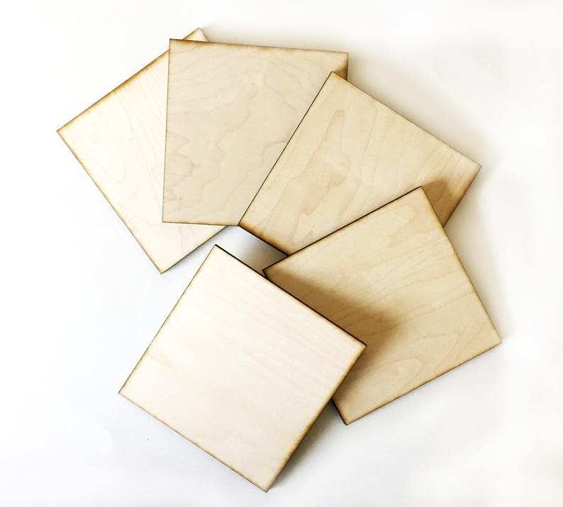 Unfinished Wood Squares 5 inch Set of 5, wood square, Holiday Craft supplies, laser cut wood, wood shape image 2