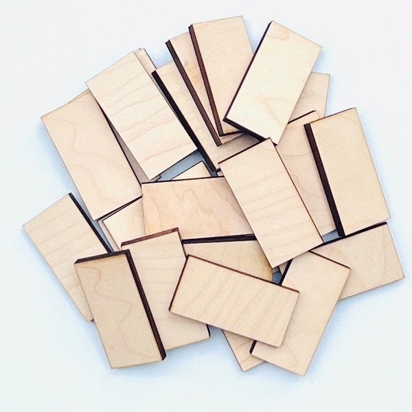 Unfinished Wood Dominoes 1"x2" inch Set of 25, wood rectangles, DIY supplies, Craft supplies, laser cut wood, wood shape