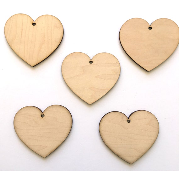 Wood Hearts Hole. Unfinished 4 Inches With a Heart Hole Set of 10