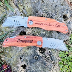 Groomsmen Gift Knife with Wood Handle and Blade, Custom Box Cutter, Multi Purpose Tool, Men&#39;s Gift, Have a Knife Day Dad Gift for Best Man