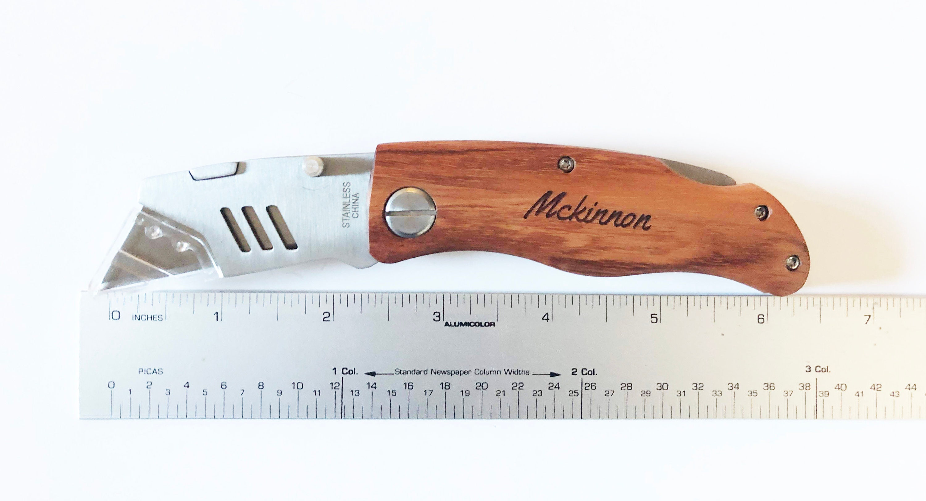 Personalized Engraved Folding Utility Knife with Wood Handle Etsy