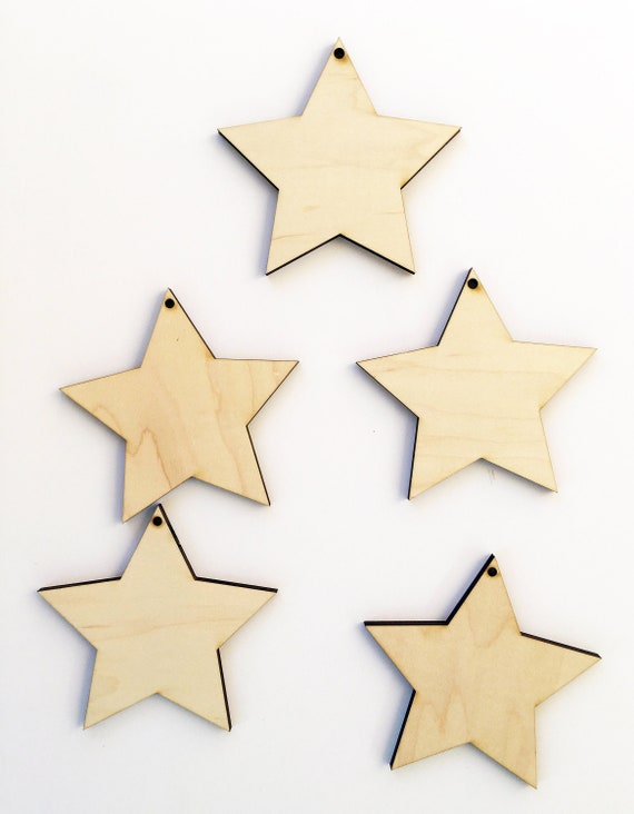 Unfinished Wood Stars with Hole Set of 10,Star Ornaments, Holiday Shape Cutouts, Ready to Paint, Wood Star Blanks, Wood Shapes,School Crafts