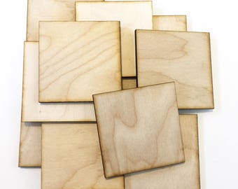 Unfinished Wood Squares 3" inch Set of 25, wood square, Holiday Craft supplies, laser cut wood, wood shape