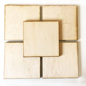 Unfinished Wood Squares 5 inch Set of 5, wood square, Holiday Craft supplies, laser cut wood, wood shape image 1