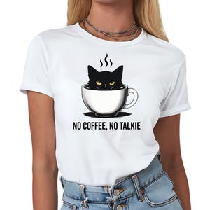 No Coffee No Talkie T-Shirt | Angry cat in coffee mug shirt | Funny cat lover gift | Grumpy morning tee | Coffee addict graphic shirt