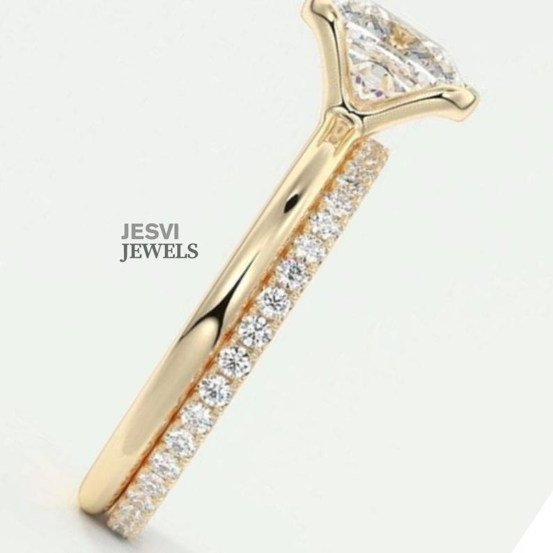 Cushion Cut Moissanite Engagement Ring: Hidden Bezel, Solid Yellow Gold ...