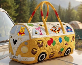 Personalized Honey Bear Quilt Duffle Bag,  Travel Weekender, Gift To Mom