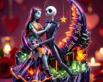 Placa acrílica personalizada de Jack y Sally, decoración romántica oscura, regalo de aniversario personalizado