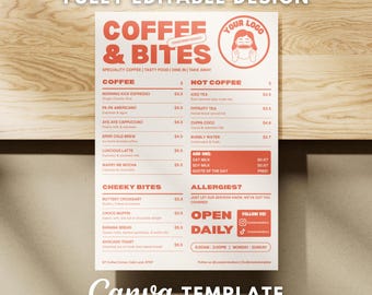 Modèle de menu de café modifiable : tableau de menu rétro minimaliste (téléchargement numérique toile A4 et lettre US 8,5 x 11)