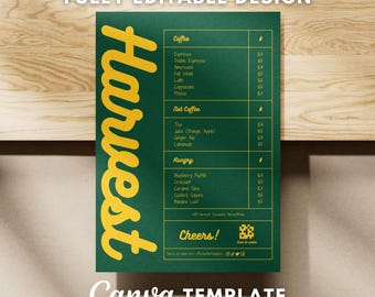 Editable Cafe Menu Template: Minimalist Retro Menu Board (Canva, A4 & US Letter Digital Download)