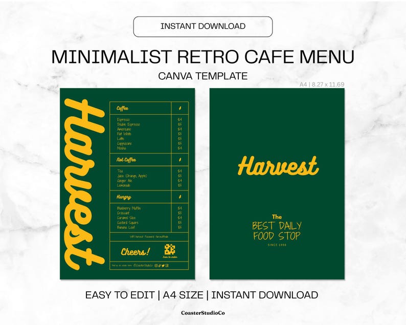 Modern Editable Canva Menu Template for Cafe Coffee Shop Brunch ...