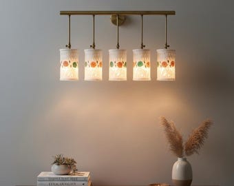 Handcrafted Brass Alabaster Floral 5-Light Sconce, Natural Stone Vanity Lamp