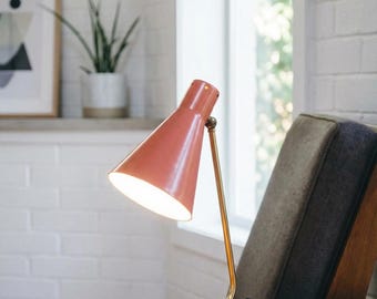 Brass Desk Lamp with Adjustable Arm, Mid Century Modern Table Lamp, Cream Double Cone Shade, Retro Home Decor Lighting, Study Office Design