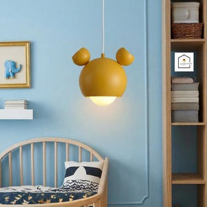 Orange Pendant Kids Ceiling Lamp, Mickey Style Light, Powder Coated Metal, Colorful Nursery Lighting