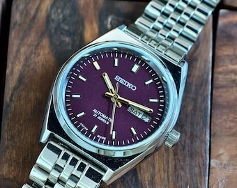 Reloj automático Seiko vintage, esfera morada vintage, reloj de pulsera para hombre fabricado en Japón.