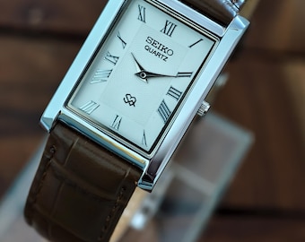 Vintage Seiko 7320 Silver Tank Watch Square Gift Her Ladies Women