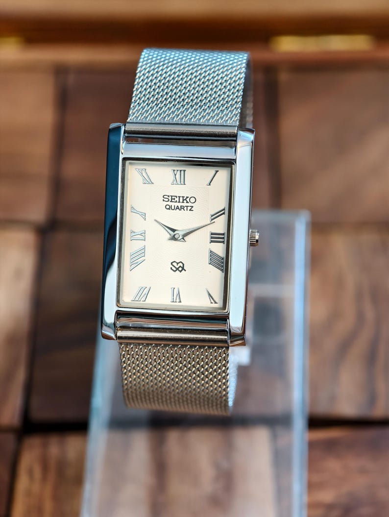 Vintage Seiko Slim Tank Rectangular Quartz Watch White Dial, Roman ...