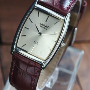 Perlina Quartz Watch Silver Tonneau Case Brown Leather‎ Strap Japan Movt Vintage Tonneau Watch - Etsy main image 3