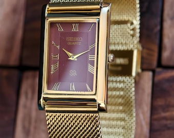 Vintage Seiko 80's Tank Watch Gold Plated Art Deco Unique Dial - Etsy