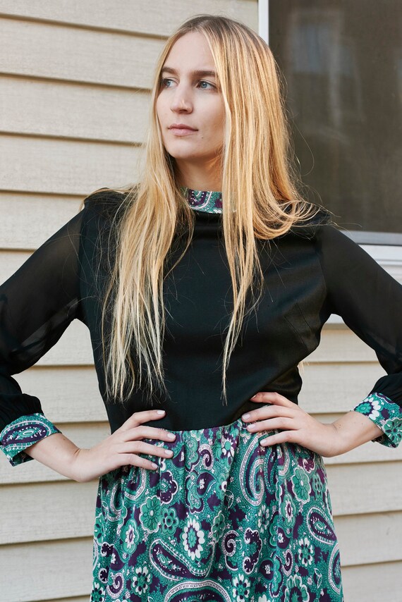 1970's Psychedelic Print Maxi Dress with Sheer Sle