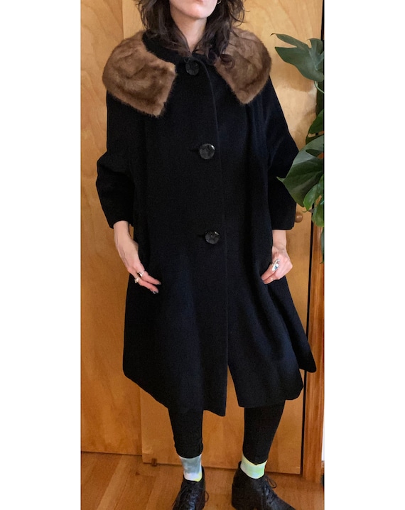 1950s Black Wool Swing Coat With Fur Trim Etsy Canada