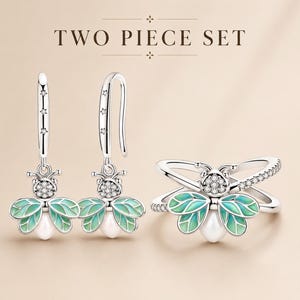 925 Sterling Silver Bee Jewelry Set | Bee Earrings & Matching Ring | Nature Inspired Gift for Her | Two Piece Set