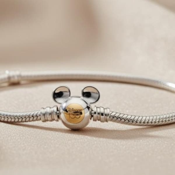 Pandora 925 Sterling Silver Mickey Mouse Charm Bracelet – Snake Chain