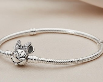 Pandora Style Mouse Inspired Bracelet, 925 Sterling Silver Charm Bracelet, Cute Cartoon Jewelry, Snake Chain Bracelet, Gift for Her