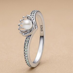 Silver Pearl Ring S925 Elegant Minimalist Ring Dainty Pearl Ring Gift for Her