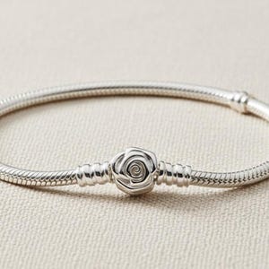925 Sterling Silver Pandora-stil armband – Silver Rose-spänne