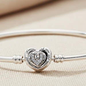 925 Sterling Silver Pandora Style Armband – Hjärtberlock “För evigt”